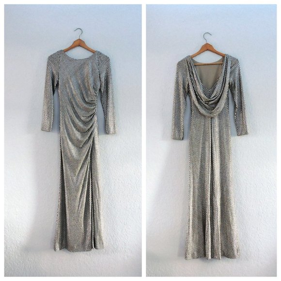 Eliza J Dresses & Skirts - Eliza J gorgeous gown dress silver beige metallic drape back ruched side